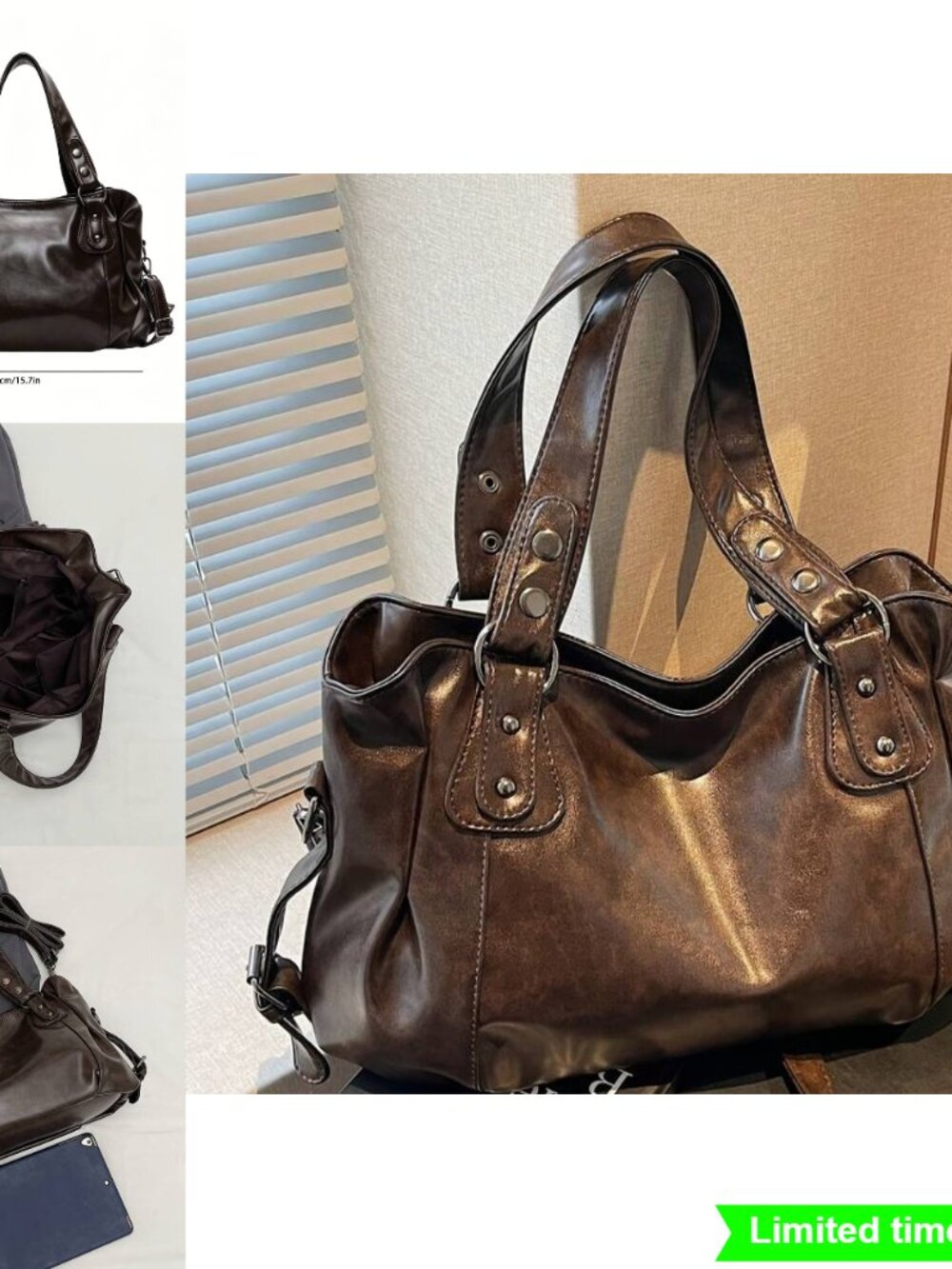 Vintage Oversized Handbag Bohemian PU Crossbody Shoulder Bag with Wallet